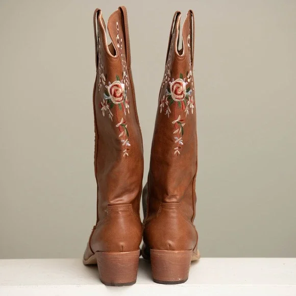 Floral Embroidered Western Cowgirl Boots Pointed Toe Festival Cute Country Boho - Picture 4 of 5